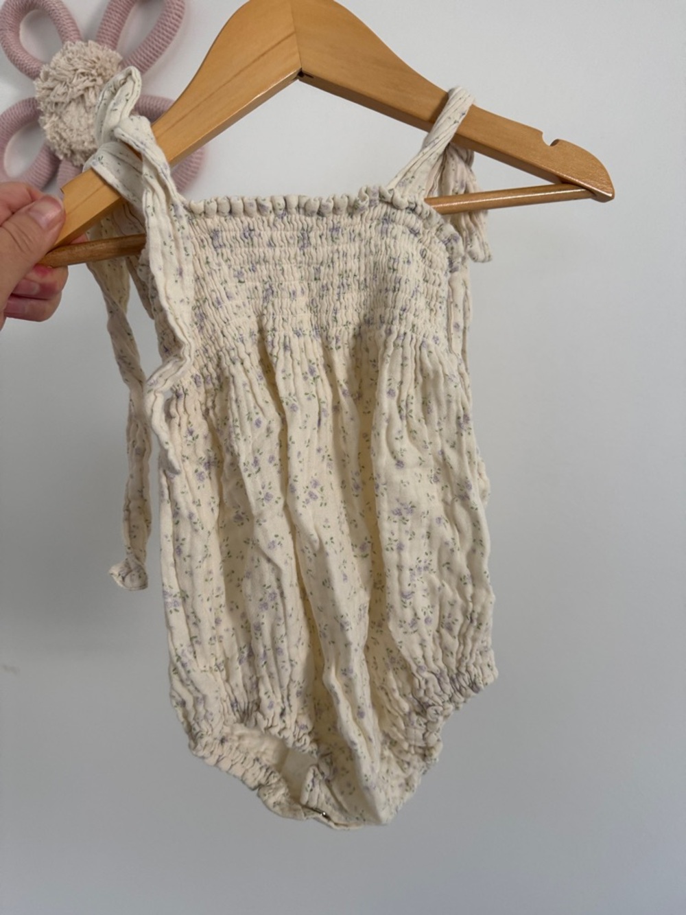 Nothing Fits But Cream Floral Smocked Baby Romper